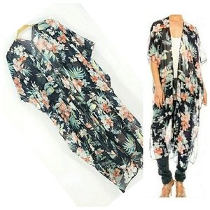 NEW Tropical Floral Sheer Kimono Duster Cover Up